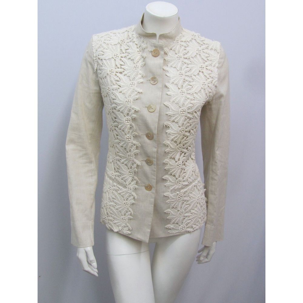 ELEONORA JACKET STRIPES & LACE‎ BROCADE KHAKI & BEIGE REALLY FABULOUS STYLE 42 S